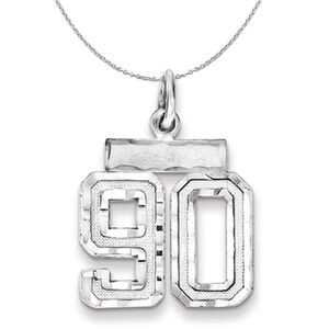 Silver, Varsity Collection, Small D/C Number 90 Necklace - 24 In